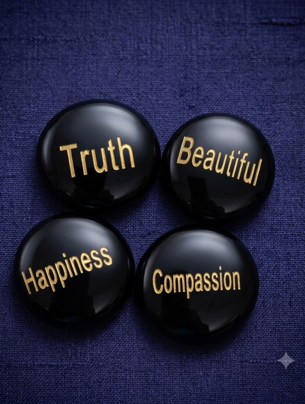 Black Inspirational Word - Truth Beautiful Happiness Compassion- Glass Stones